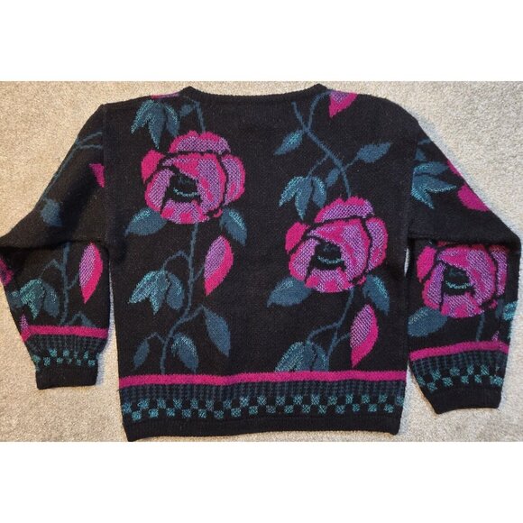 Koret Career VTG Sweater Pullover Colorful Floral Acrylic Nylon Black Women's L - Picture 11 of 11